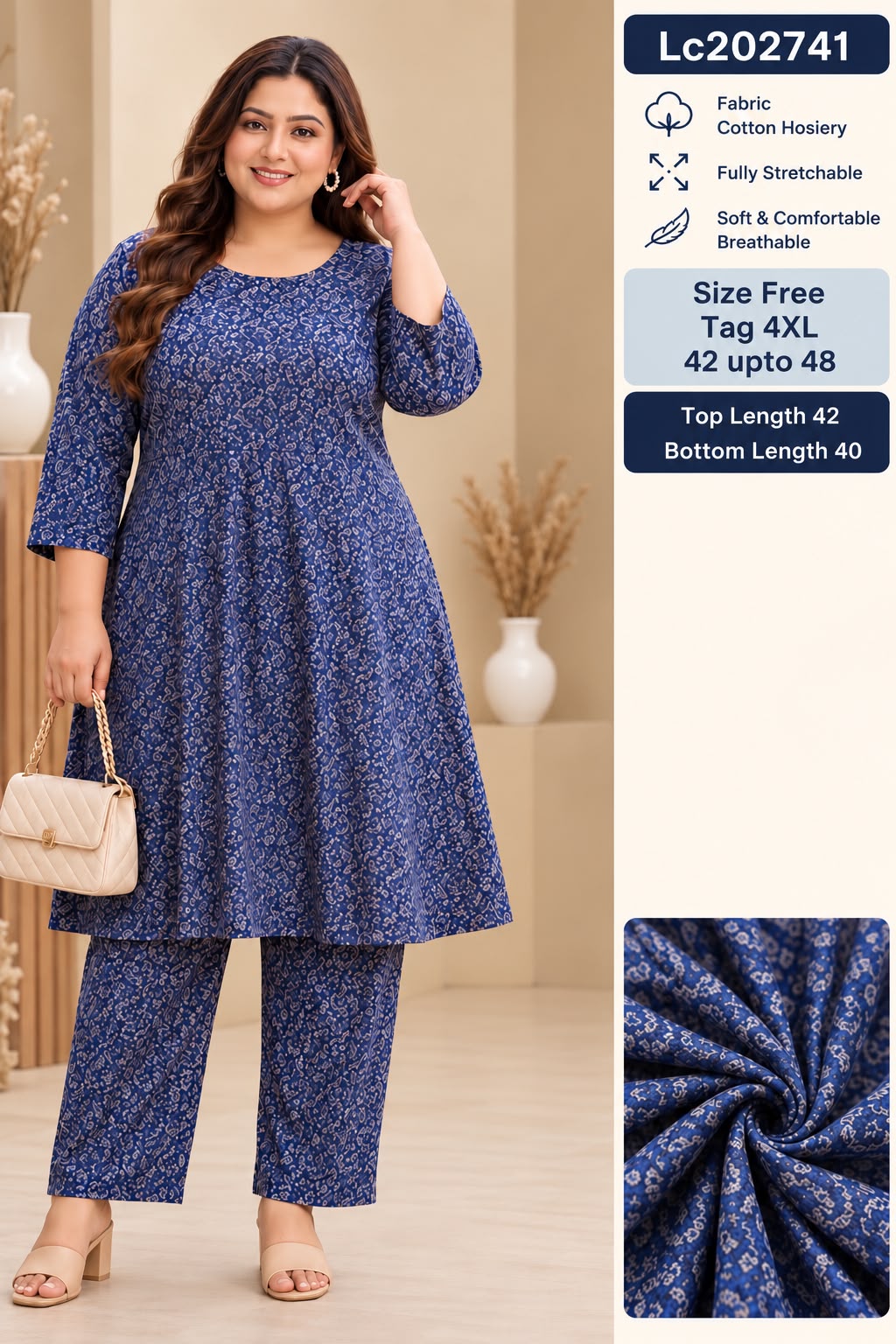 Women Fully Stretchable Cotton Hosiery Long midi Tunic & Trouser