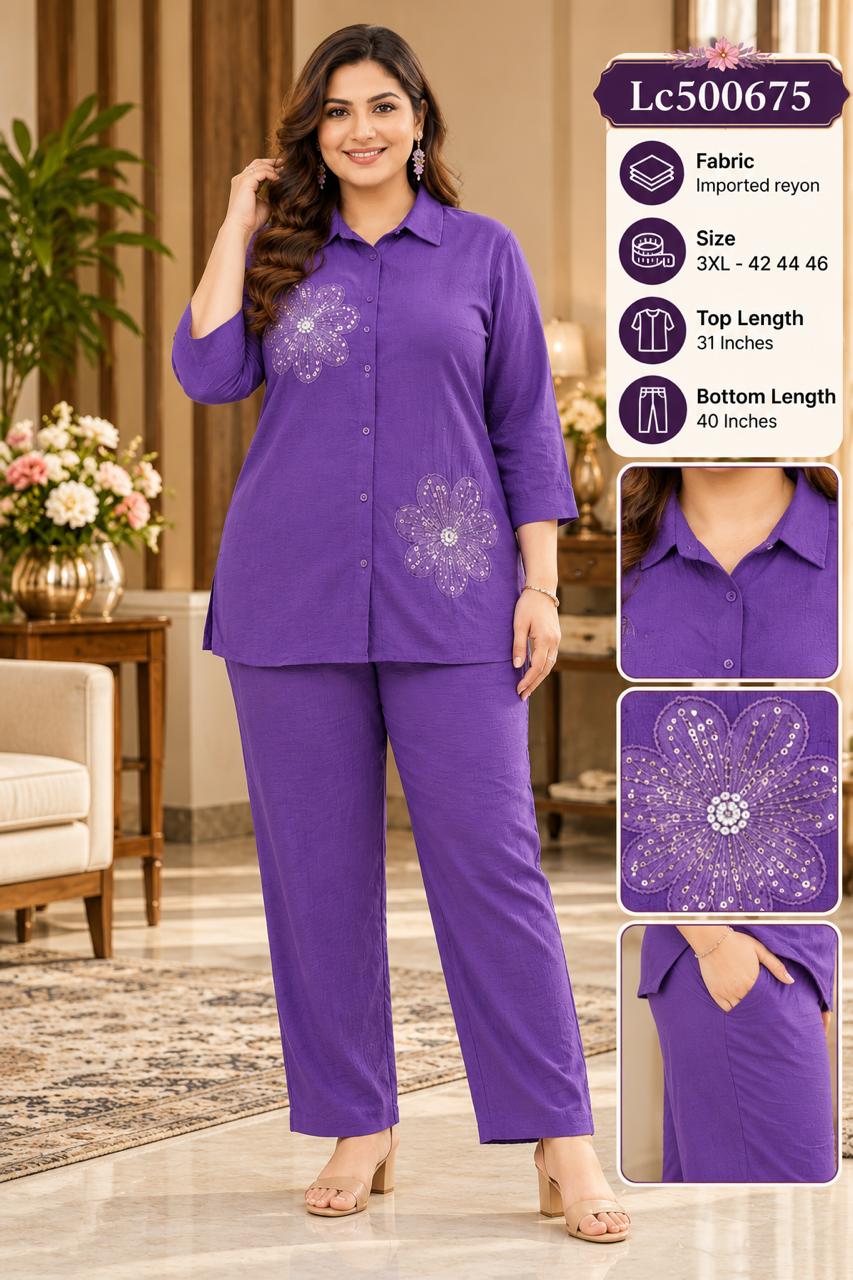 Women's Plus Size Imported Rayon Floral Patch Co-Ord Set