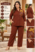 Smart Ethnic Fusion: Mandarin Collar Textured Rayon Co-ord Set with Intricate Shoulder Embroidery