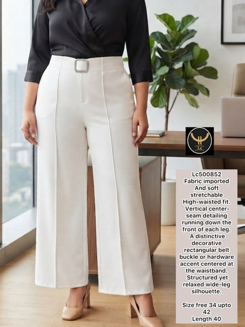 Chic Imported Stretchable Wide-Leg Trousers with Seam Detailing 