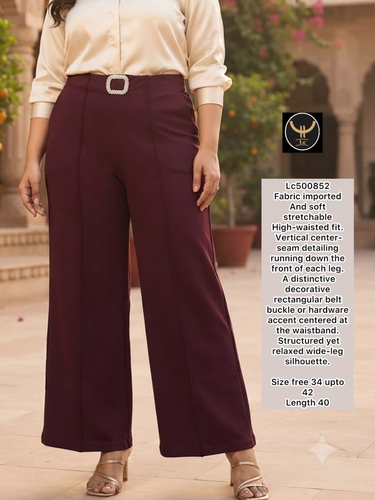 Chic Imported Stretchable Wide-Leg Trousers with Seam Detailing 