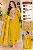Plus Size Chanderi Silk Embroidered 3-Piece Suit Set 